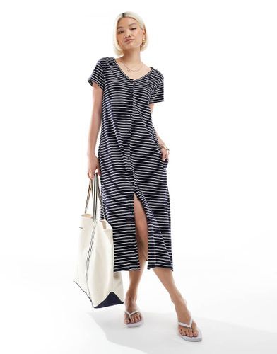 Robe mi-longue boutonnée et rayée à manches courtes en jersey - et blanc optique - Superdry - Modalova