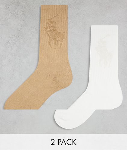 Confezione da 2 paia di calzini color crema e cuoio con logo pony grande - Polo Ralph Lauren - Modalova