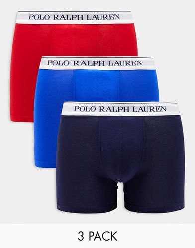 Confezione da 3 boxer aderenti , rossi e blu con fascia in vita con logo - Polo Ralph Lauren - Modalova