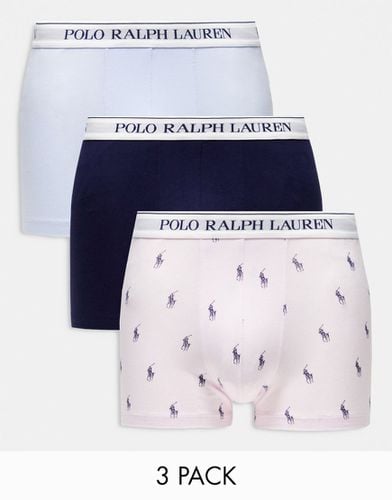 Confezione da 3 boxer aderenti rosa con logo ripetuto, azzurro e navy - Polo Ralph Lauren - Modalova