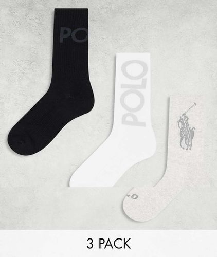 Confezione da 3 paia di calzini con logo color bianco, grigio e nero - Polo Ralph Lauren - Modalova