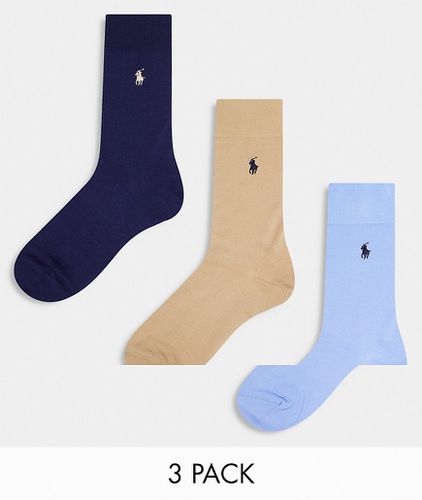 Confezione da 3 paia di calzini in cotone mercerizzato color blu, beige e navy - Polo Ralph Lauren - Modalova