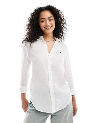 Camicia in lino bianca con logo - Polo Ralph Lauren - Modalova