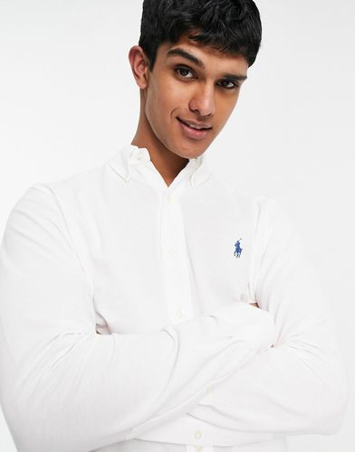 Camicia slim in piqué con bottoni e logo bianca - Polo Ralph Lauren - Modalova