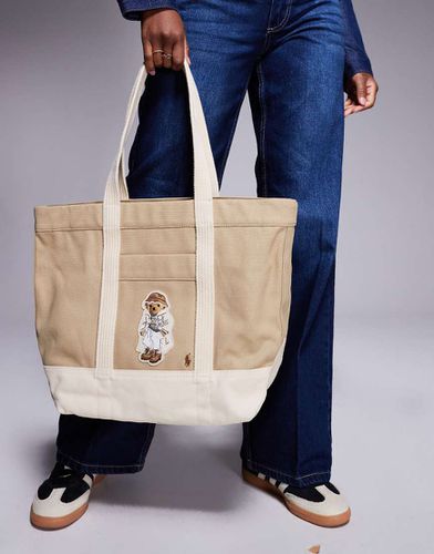 Borsa shopping beige con logo a orsetto - Polo Ralph Lauren - Modalova