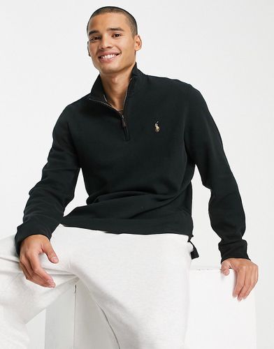 Felpa nera in maglia doppia con logo iconico e zip corta - Polo Ralph Lauren - Modalova