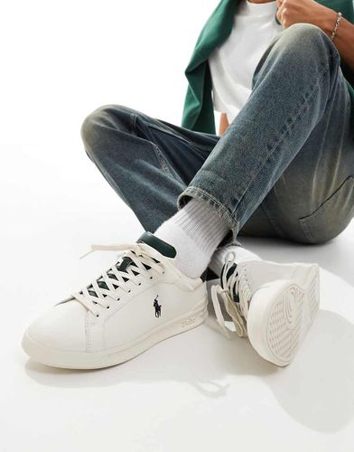 Heritage Court - Sneakers in pelle bianche con dettagli verde navy misto e logo - Polo Ralph Lauren - Modalova