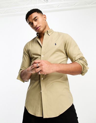 Icon - Camicia slim fit elasticizzata in popeline di cotone color cuoio con logo - Polo Ralph Lauren - Modalova