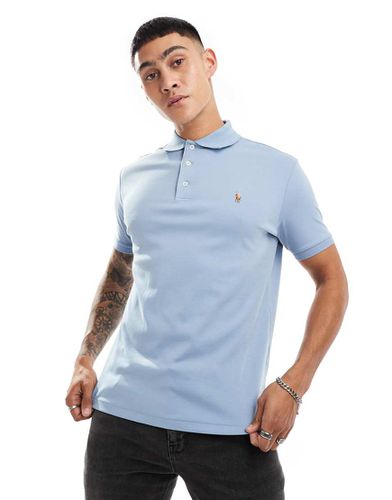 Icon - Polo custom fit azzurra in cotone pima con logo - Polo Ralph Lauren - Modalova