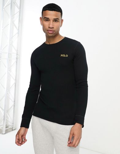 Maglietta da casa a maniche lunghe in piqué nera con logo - Polo Ralph Lauren - Modalova