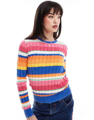 Maglione in maglia a trecce a righe con logo - Polo Ralph Lauren - Modalova