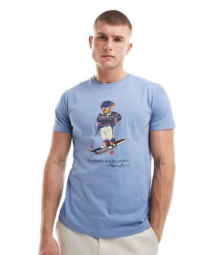 T-shirt azzurra con stampa di orsetto sugli sci - Polo Ralph Lauren - Modalova
