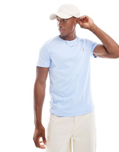 T-shirt in cotone pima azzurro con logo a icona - Polo Ralph Lauren - Modalova
