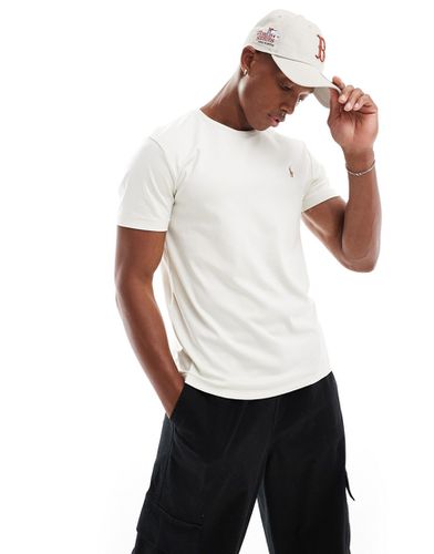 T-shirt in cotone pima color crema con logo a icona - Polo Ralph Lauren - Modalova