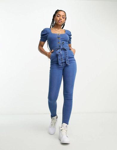 Tuta jumpsuit in denim con cintura lavaggio medio - Parisian - Modalova