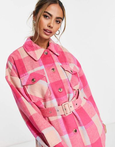 Camicia giacca rosa a quadri con cintura in vita - Pieces - Modalova