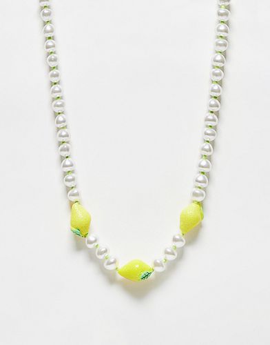 Collarino di perle con limoni color avorio - Pieces - Modalova