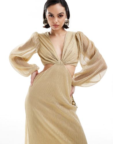 Vestito lungo plissé con maniche a palloncino color - Pretty Lavish - Modalova