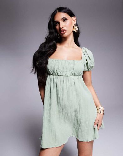 Robe courte à encolure carrée et manches bouffantes nouée au dos - Sauge - Princess Polly - Modalova