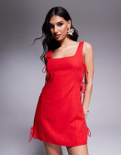 Robe courte aspect lin nouée sur les côtés à encolure carrée - Princess Polly - Modalova