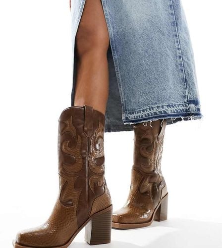 Texas - Stivaletti stile western a pianta larga vintage con stampa pitonata - Public Desire Wide Fit - Modalova