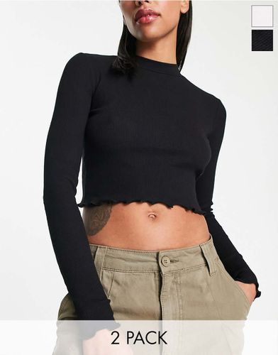 Confezione da 2 crop top a maniche lunghe accollati nero e bianco - Pull & Bear - Modalova