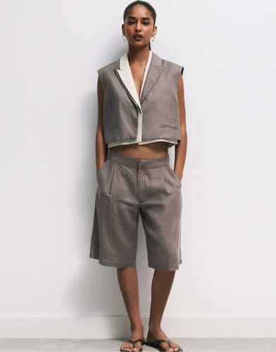 Bermuda baggy en lin pur - Taupe - Pull & bear - Modalova