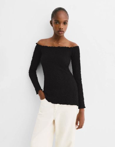 Top à encolure Bardot effet froissé - Pull & bear - Modalova