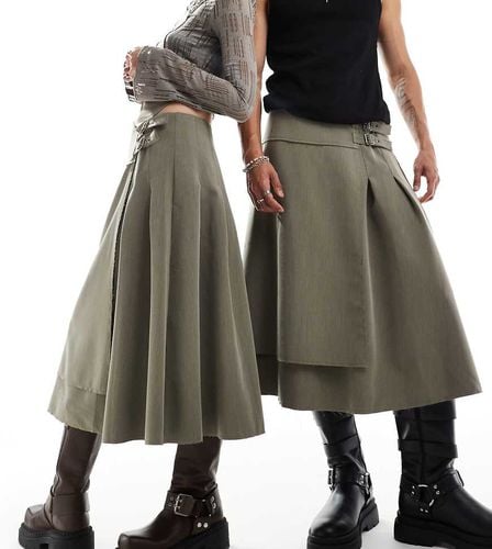 Gonna stile kilt sartoriale unisex verde oliva con fibbia in coordinato - Reclaimed Vintage - Modalova