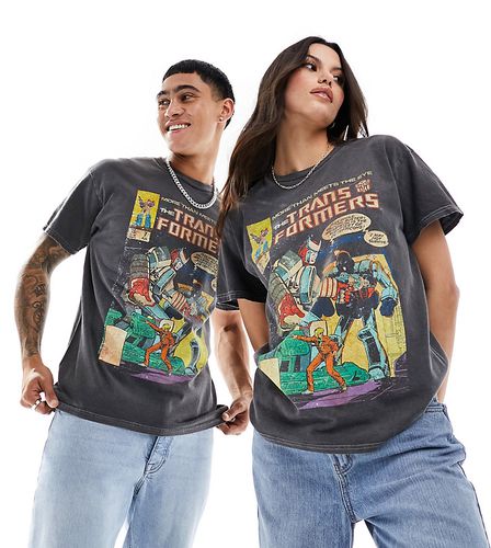 T-shirt unisex antracite slavato con stampa Transformers su licenza - Reclaimed Vintage - Modalova