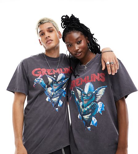 T-shirt unisex antracite slavato con stampa su licenza dei Gremlins - Reclaimed Vintage - Modalova