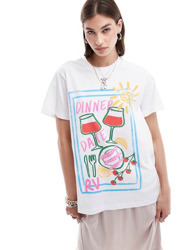 T-shirt oversize bianca con stampa "Dinner Date" - Reclaimed Vintage - Modalova