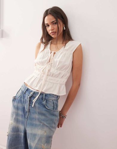 Top noué sur l'avant en lin mélangé - Écru - Reclaimed Vintage - Modalova