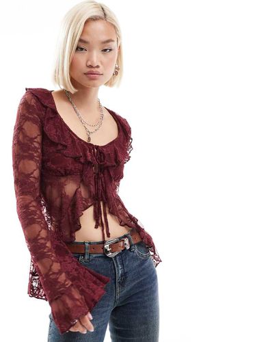 Top a maniche lunghe in pizzo bordeaux - Reclaimed Vintage - Modalova