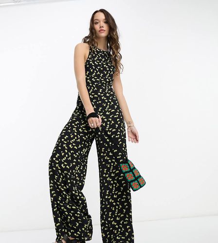 Tuta jumpsuit nera a fiori senza maniche - Reclaimed Vintage - Modalova