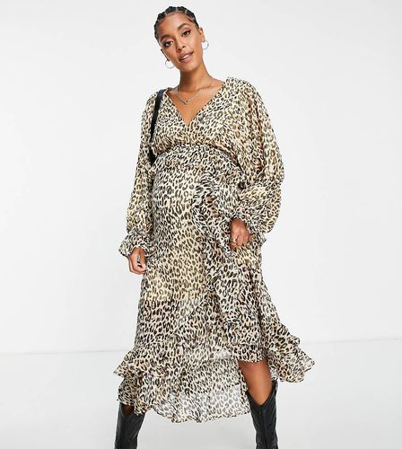 Vestito midi avvolgente beige con stampa leopardata - River Island Maternity - Modalova