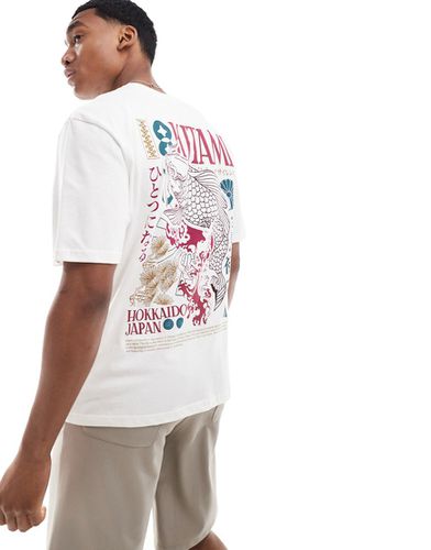 T-shirt écru con stampa giapponese di carpa koi - River Island - Modalova