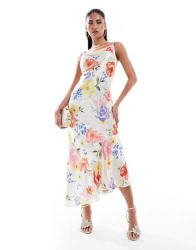 Vestito sottoveste midi in raso a fiori - River Island - Modalova