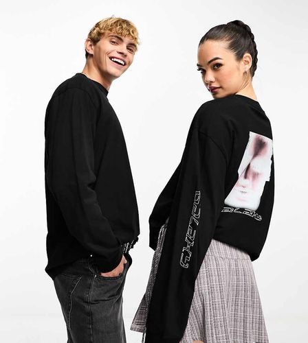 Maglietta a maniche lunghe oversize unisex nera con grafica stampata - In esclusiva per ASOS - Weekday - Modalova