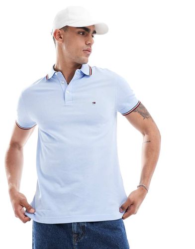 Polo slim celeste con bordi a contrasto - Tommy Hilfiger - Modalova