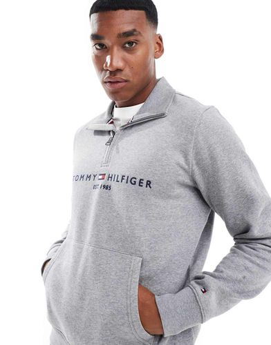 Felpa grigia con logo e zip corta - Tommy Hilfiger - Modalova