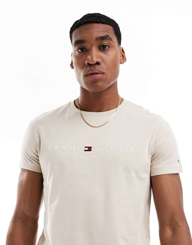 T-shirt beige con logo - Tommy Hilfiger - Modalova