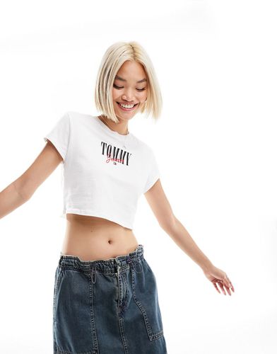 Essential - T-shirt mini a maniche corte bianca taglio corto con logo - Tommy Jeans - Modalova