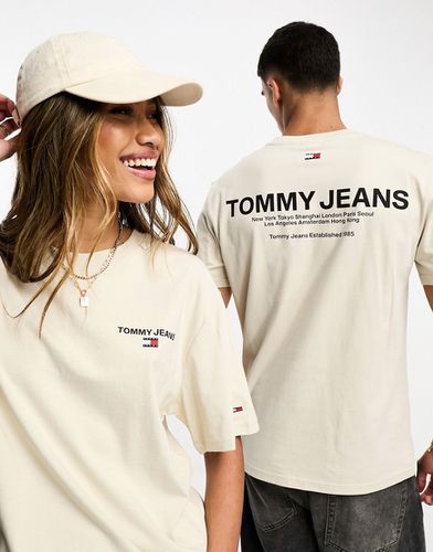 T-shirt unisex vestibilità classica beige con logo lineare - Tommy Jeans - Modalova