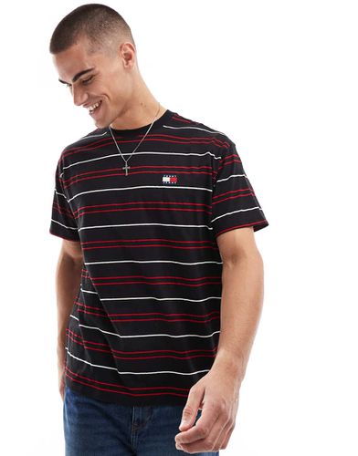 T-shirt comoda nera e rossa a righe con stemma - Tommy Jeans - Modalova