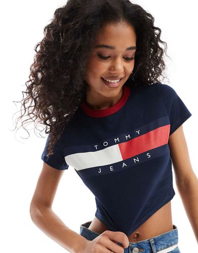 T-shirt slim colo logo a bandiera color block e collo a contrasto - Tommy Jeans - Modalova