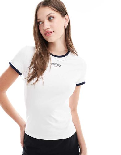 T-shirt slim stile college bianca con profili a contrasto - Tommy Jeans - Modalova