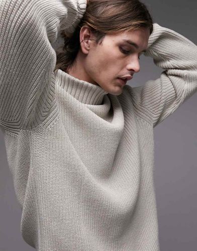 Maglione con collo alto grigio pietra - Topman - Modalova