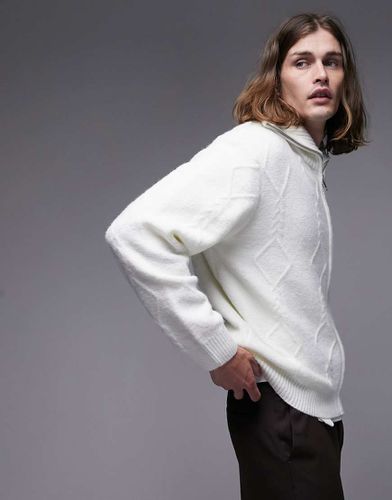 Maglione écru a trecce con chiusura con zip - Topman - Modalova