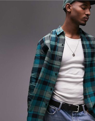 Camicia a maniche lunghe in flanella vestibilità classica a quadretti, colore verde - Topman - Modalova